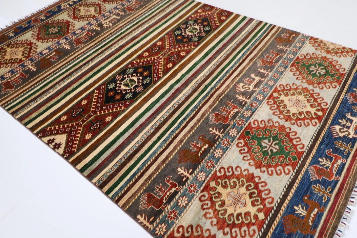 196 x 299 cm | Striped Afghan Tribal Hand Knotted Carpet