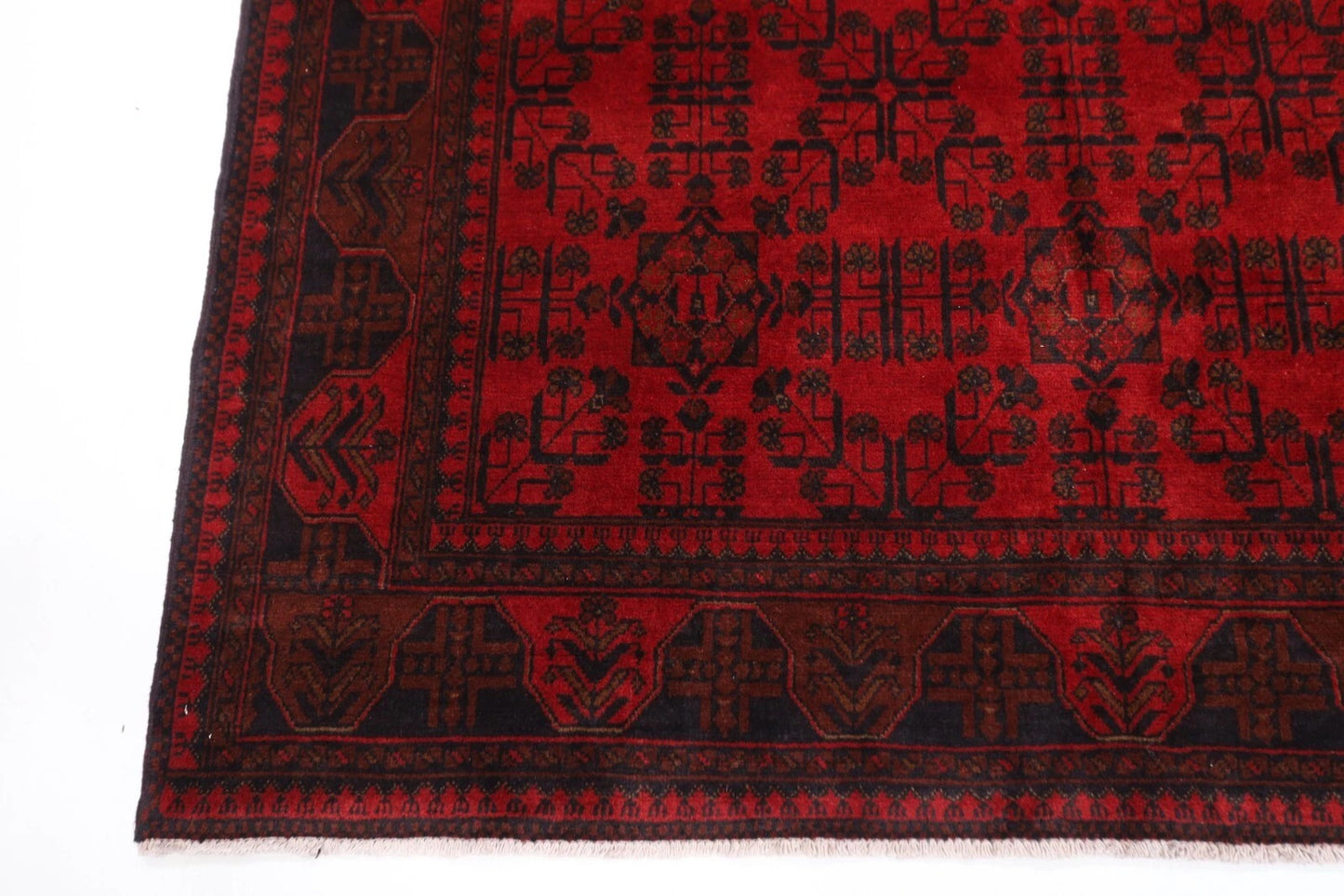 174 x 233 cm | Bokhara Afghan Tribal Hand Knotted Veg Dye Wool Carpet
