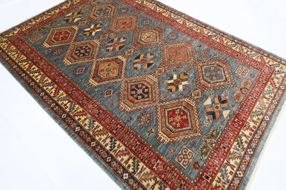 189 x 270 cm |  Kazak Blue Afghan Tribal Hand Knotted Veg Dye Wool carpet