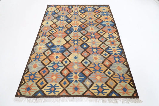 152 x 205 cm | Flat Weave Afghan Tribal Hand Knotted Veg Dye Wool Kilim