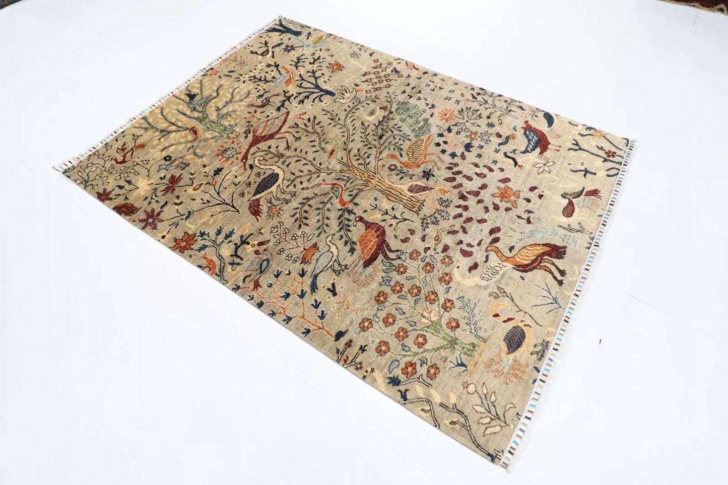 151 x 204 cm | Birds Afghan Tribal Hand Knotted Veg Dye Wool carpet