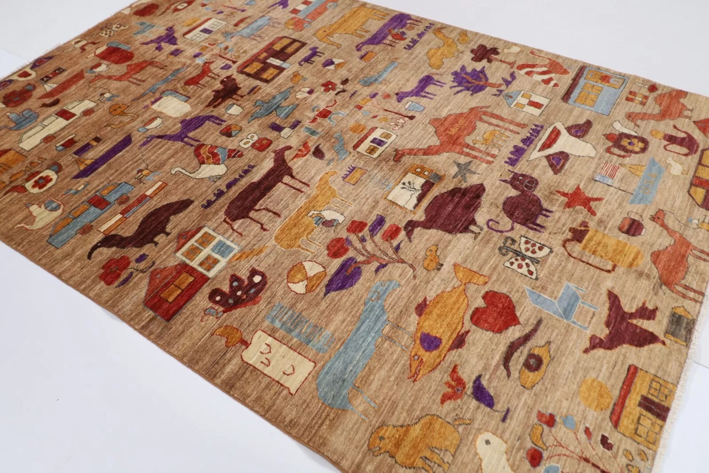 189 x 271 cm | Landscape Gabbeh Animal Afghan Tribal Hand Knotted Veg Dye Wool Carpet