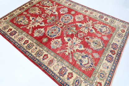 183 x 248 cm | Kazak Afghan Tribal Hand Knotted Veg Dye Wool Carpet