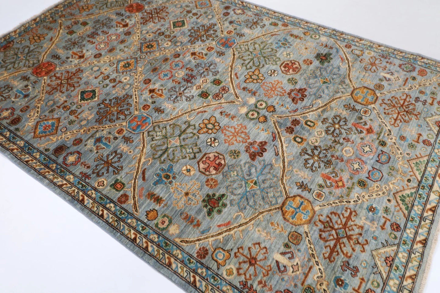 182 x 270 cm |  Gray Afghan Tribal Hand Knotted Veg Dye Wool carpet