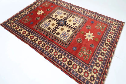 174 x 255 cm | Kazak Red Afghan Tribal Hand Knotted Wool Carpet