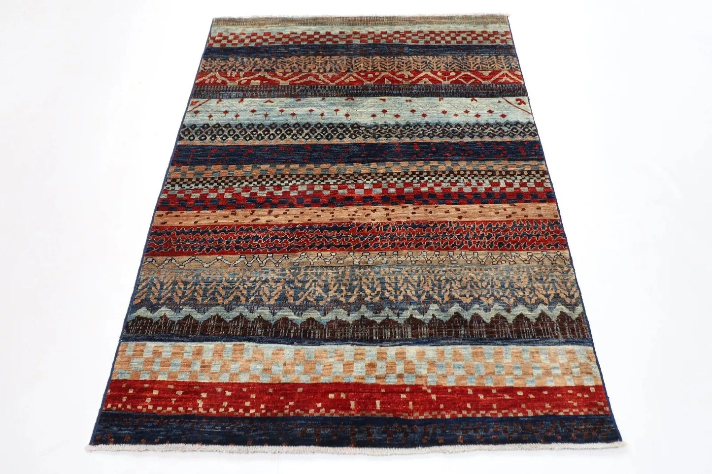 127 x 173 cm | Striped Afghan Tribal Hand Knotted Veg Dye Wool carpet