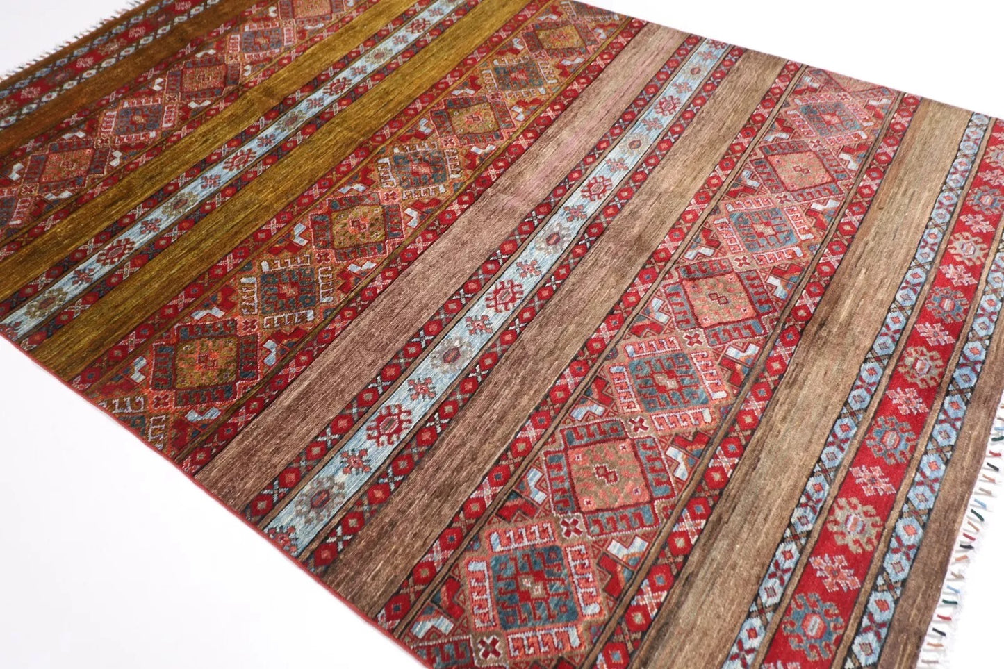 198 x 290 cm | Striped Afghan Tribal Hand Knotted Carpet