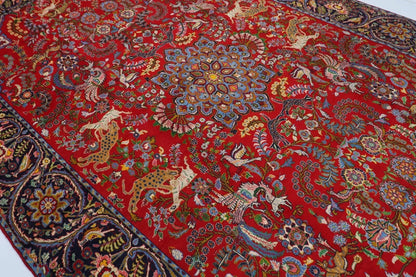 302 x 479 cm | Red Geometric Large Size Area Rug Hand Knotted Carpet Blue Color Rug