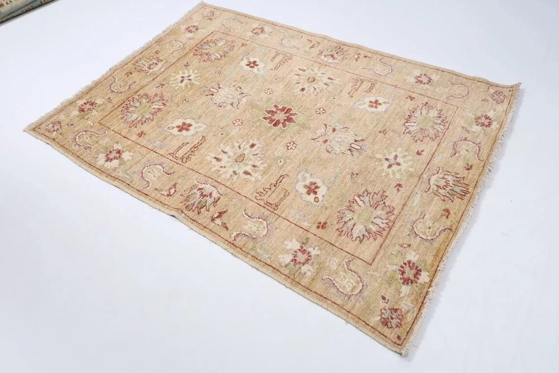 141 x 185 cm | Oushak Afghan Tribal Hand Knotted Veg Dye Wool Carpet