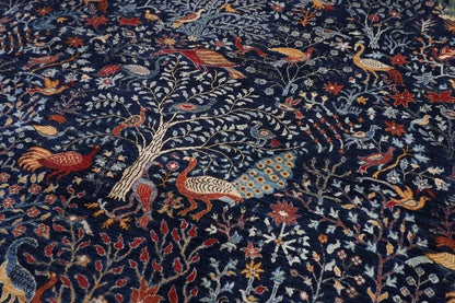 361 x 460 cm | Birds Navy Blue Handmade Large Size Afghan Area Rug Hand Knotted Carpet Living Room Rug