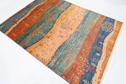 168 x 230 cm | Landscape Afghan Tribal Hand Knotted Veg Dye Wool Carpet