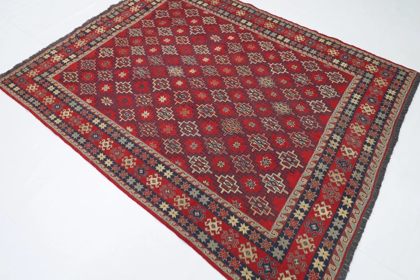 180 x 231 cm | Sumak Afghan Tribal Hand Knotted Veg Dye Wool Kilim