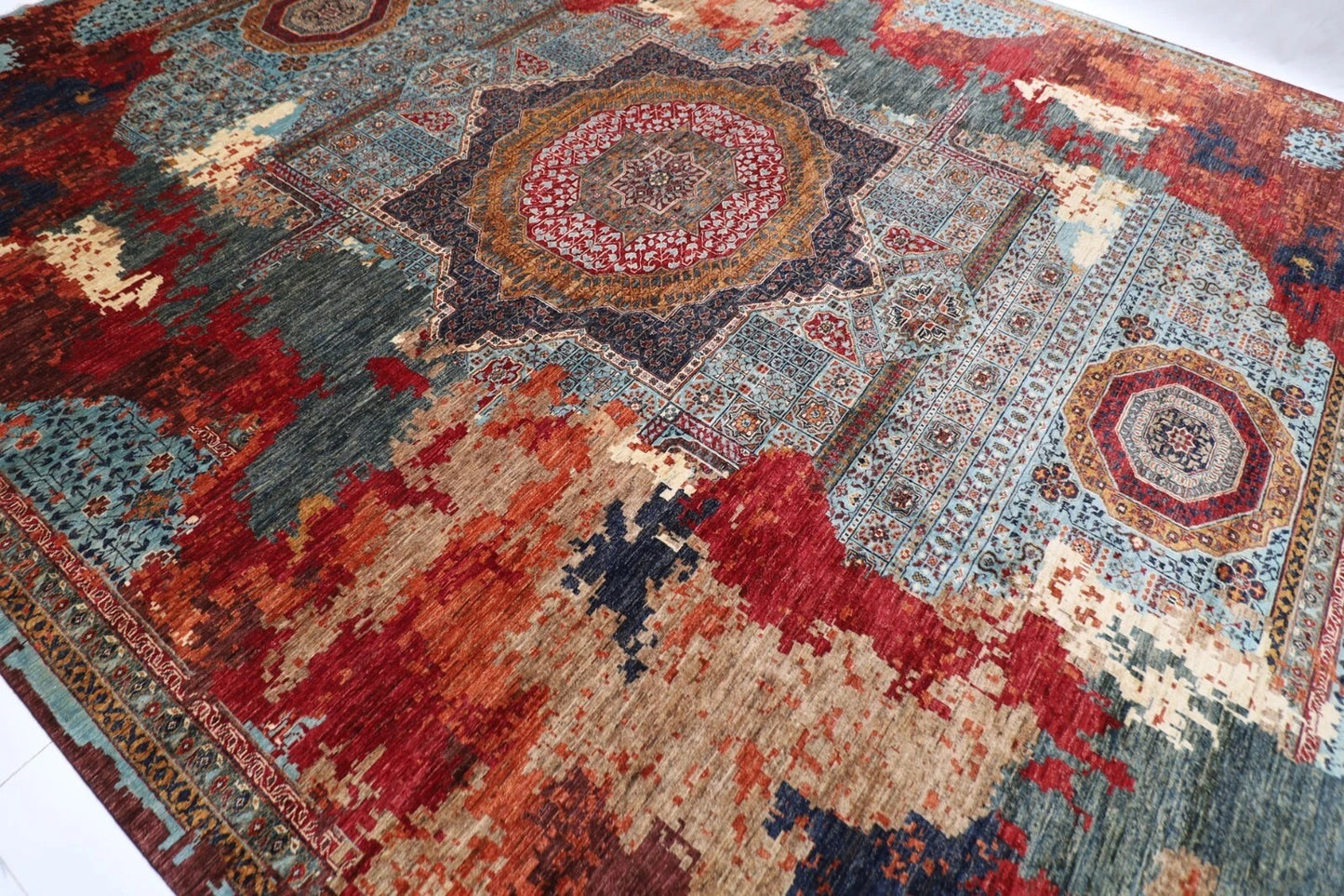 363 x 452 cm | Abstract Mamluk Afghan Tribal Hand Knotted Carpet