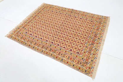 145 x 178 cm | Flat Weaved Afghan Tribal Hand Knotted Veg Dye Wool Carpet