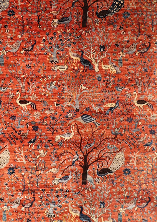 303 x 420 cm | Birds Orange Afghan Tribal Hand Knotted Carpet