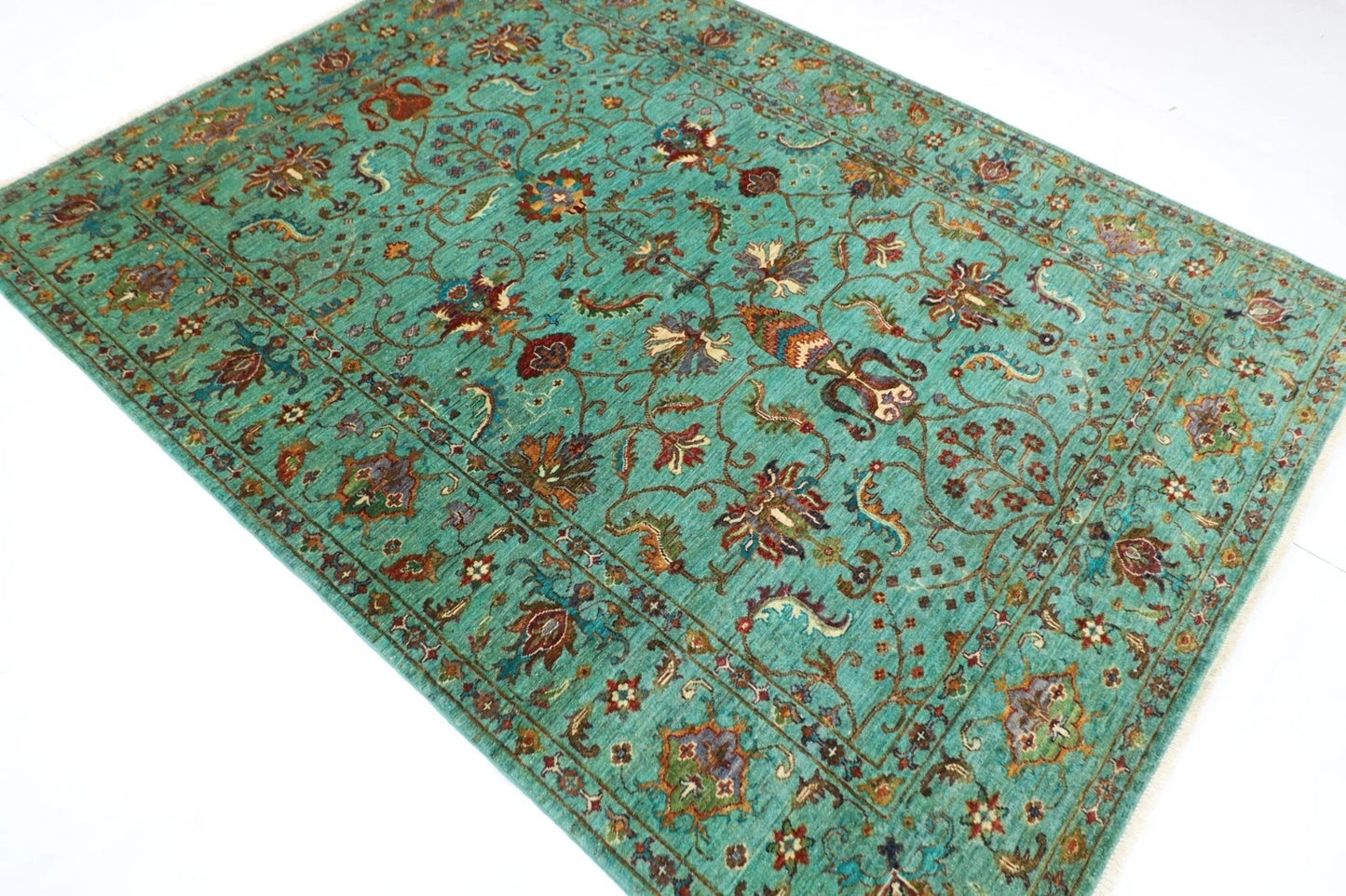 181 x 245 cm | Sultani Afghan Tribal Hand Knotted Veg Dye Wool Carpet