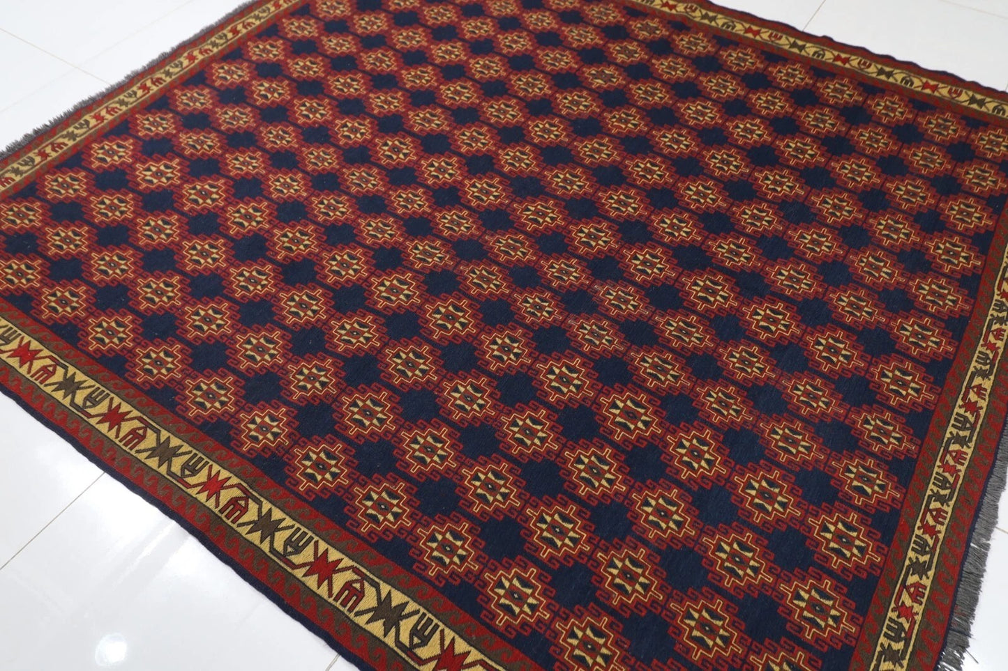 222 x 244 cm | Sumak Flat Weave Afghan Tribal Hand Knotted Veg Dye Wool Carpet