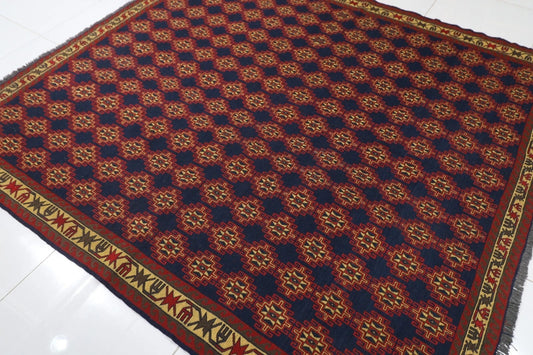 222 x 244 cm | Sumak Flat Weave Afghan Tribal Hand Knotted Veg Dye Wool Carpet