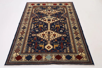 163 x 203 cm | Navy Afghan Tribal Hand Knotted Veg Dye Wool carpet