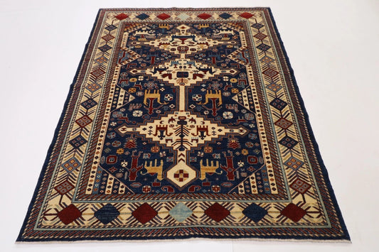 163 x 203 cm | Navy Afghan Tribal Hand Knotted Veg Dye Wool carpet