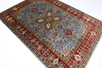173 x 240 cm | Kazak Afghan Tribal Hand Knotted Veg Dye Wool Carpet Blueish Grey
