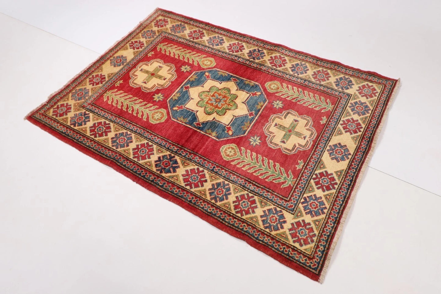 120 x 160 cm | Kazak Afghan Tribal Hand Knotted Veg Dye Wool carpet