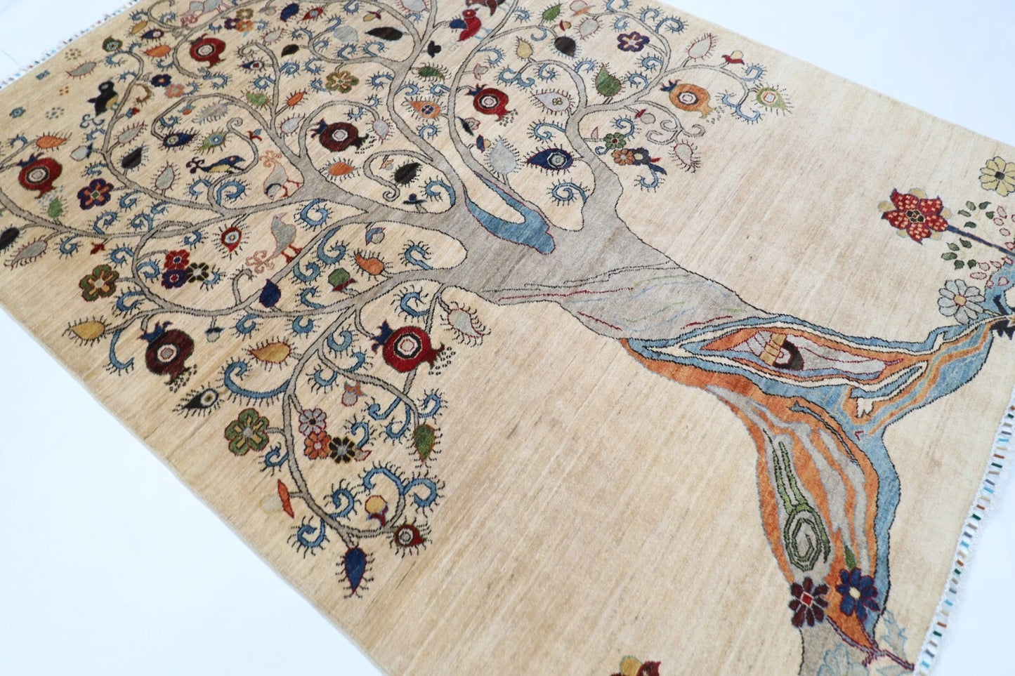176 x 247 cm | Beige Afghan Tribal Hand Knotted Veg Dye Wool Carpet