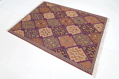 153 x 199 cm | Flat Weave Afghan Tribal Hand Knotted Veg Dye Wool Kilim