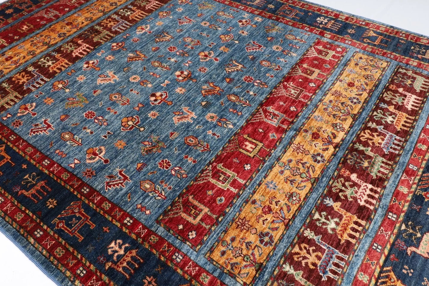 171 x 240 cm | Animal Afghan Tribal Hand Knotted Veg Dye Wool Carpet