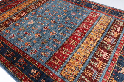 171 x 240 cm | Animal Afghan Tribal Hand Knotted Veg Dye Wool Carpet