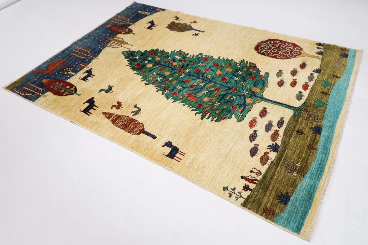 174 x 243 cm | Afghan Tribal Hand Knotted Veg Dye Wool Carpet