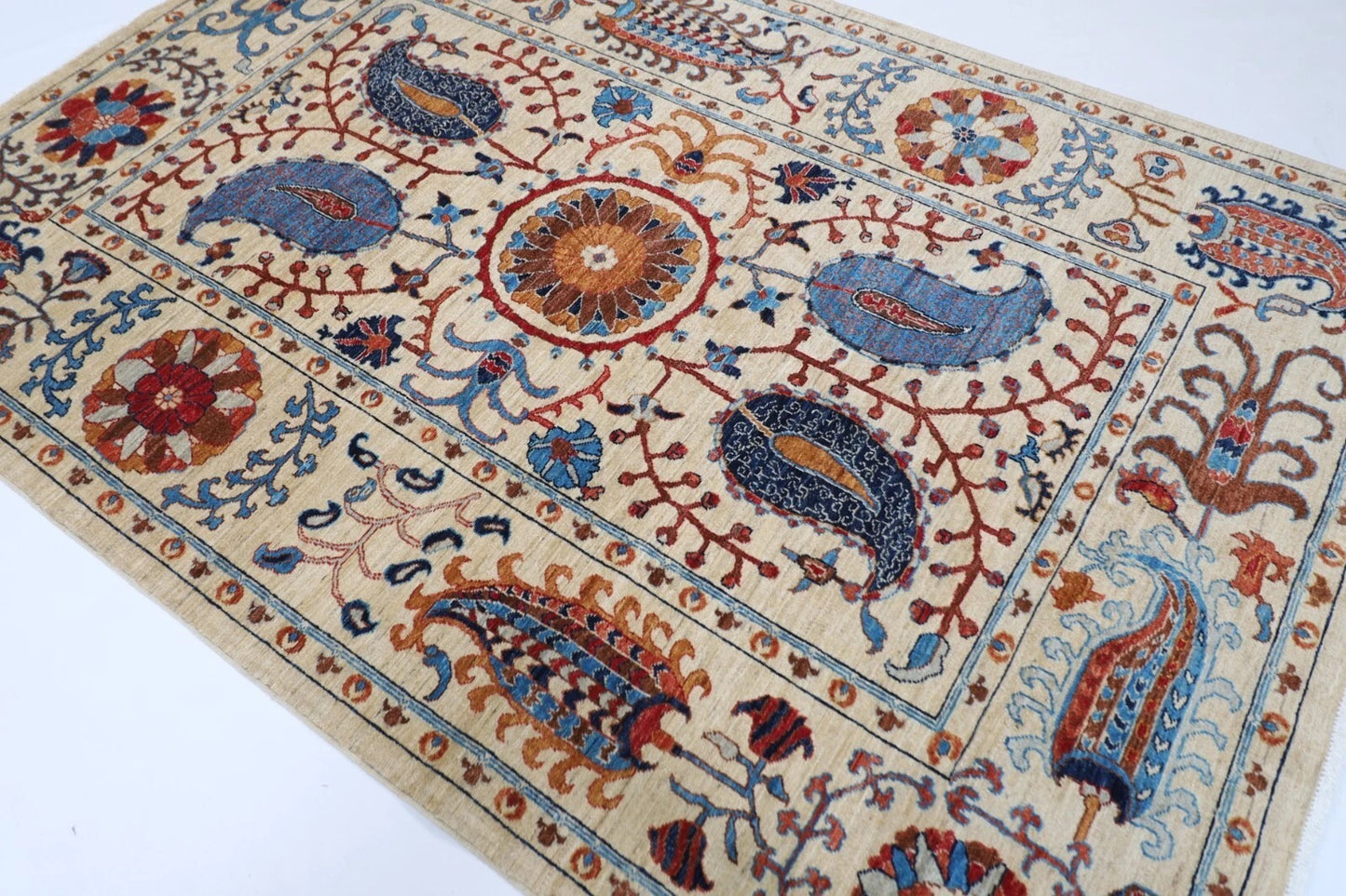 184 x 268 cm |  Suzani Beige Afghan Tribal Hand Knotted Veg Dye Wool carpet
