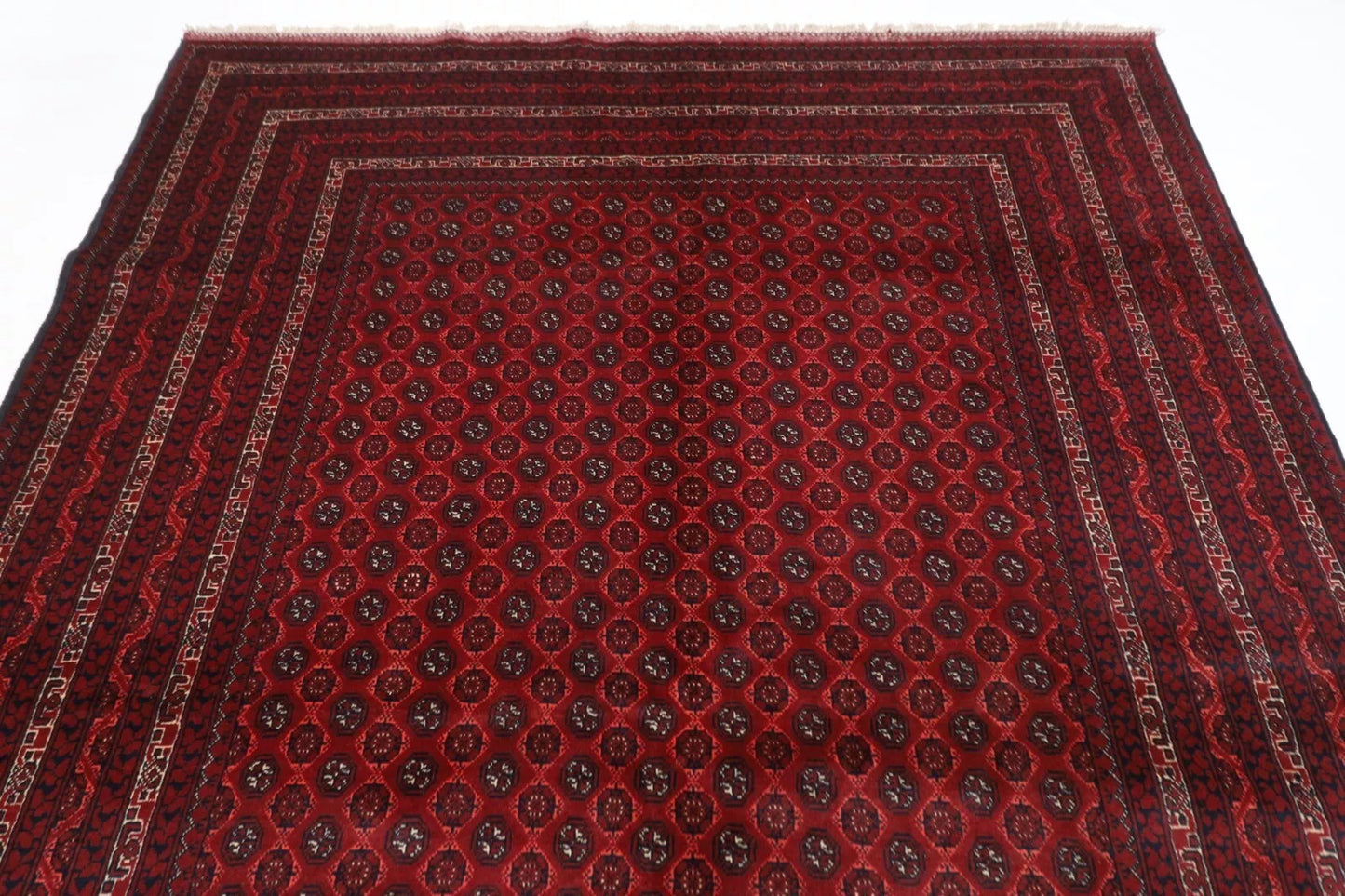 198 x 295 cm | Mori Bokhara Afghan Tribal Hand Knotted Carpet