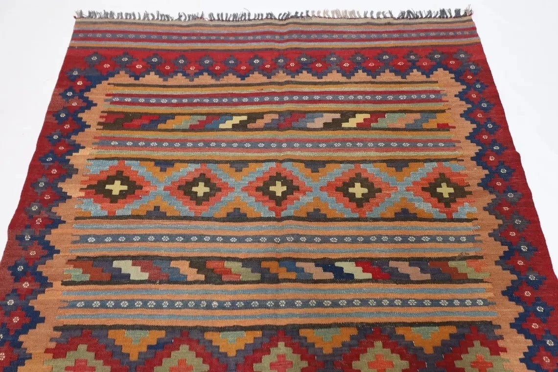147 x 233 cm | Flat Weaved Afghan Tribal Hand Knotted Veg Dye Wool Carpet