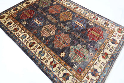 168 x 241 cm | Kazak Afghan Tribal Hand Knotted Veg Dye Wool Carpet