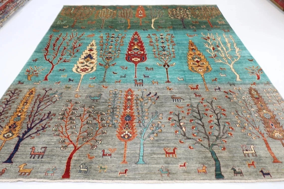 252 x 299 cm | Tree Afghan Tribal Hand Knotted Carpet