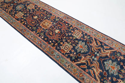 92 x 353 cm | Navy Afghan Tribal Hand Knotted Wool Runner