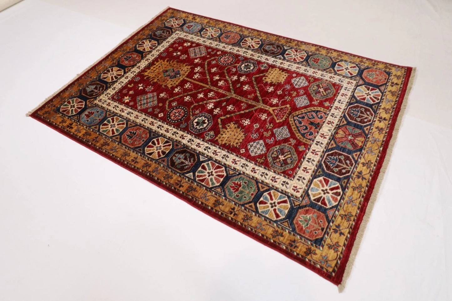 152 x 203 cm | Afghan Tribal Hand Knotted Veg Dye Wool Carpet
