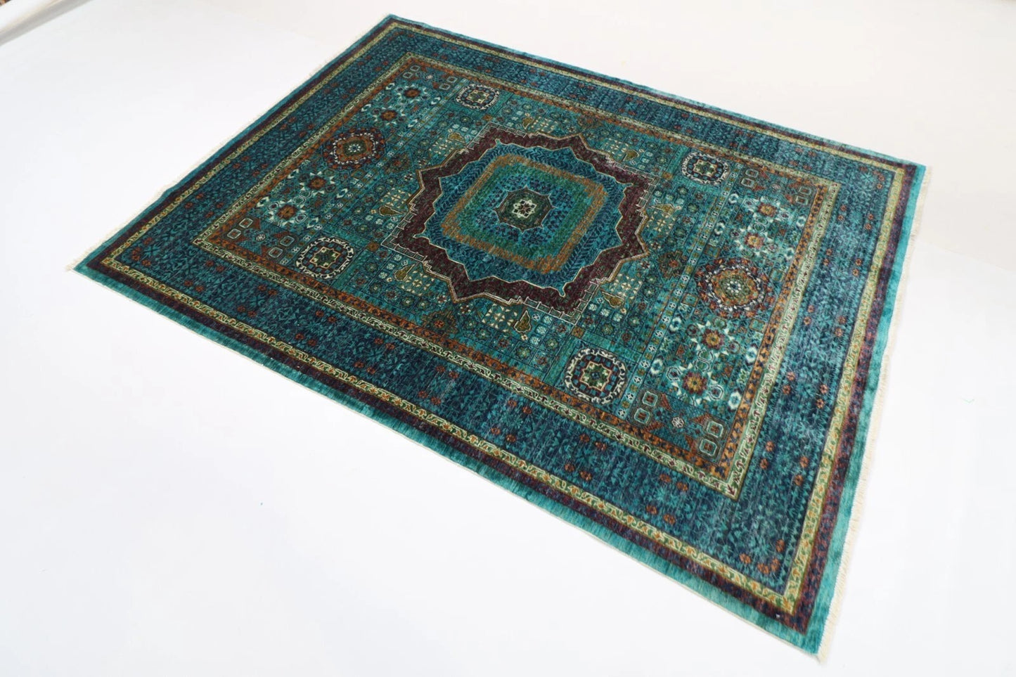 157 x 206 cm | Mamluk Turquoise Afghan Tribal Hand Knotted Veg Dye Wool carpet