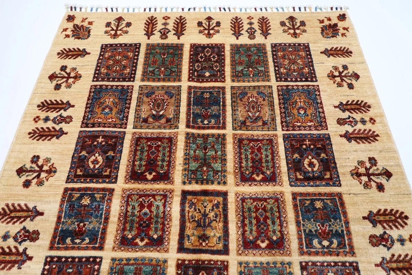 123 x 174 cm | Bakhtiari Afghan Tribal Hand Knotted Veg Dye Wool carpet