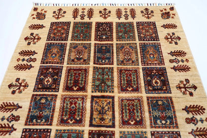 123 x 174 cm | Bakhtiari Afghan Tribal Hand Knotted Veg Dye Wool carpet