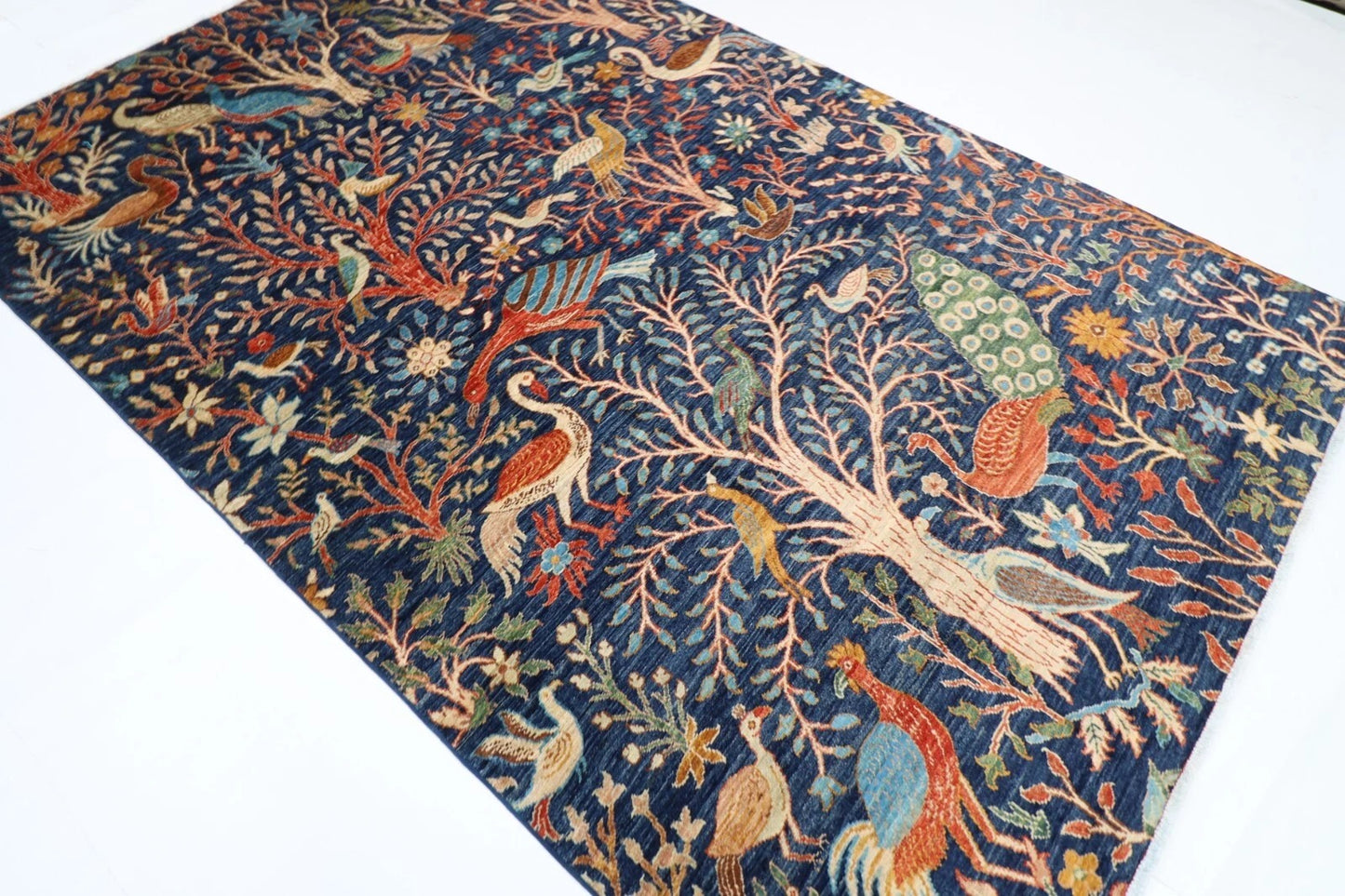 179 x 280 cm |  Birds Blue Afghan Tribal Hand Knotted Veg Dye Wool carpet