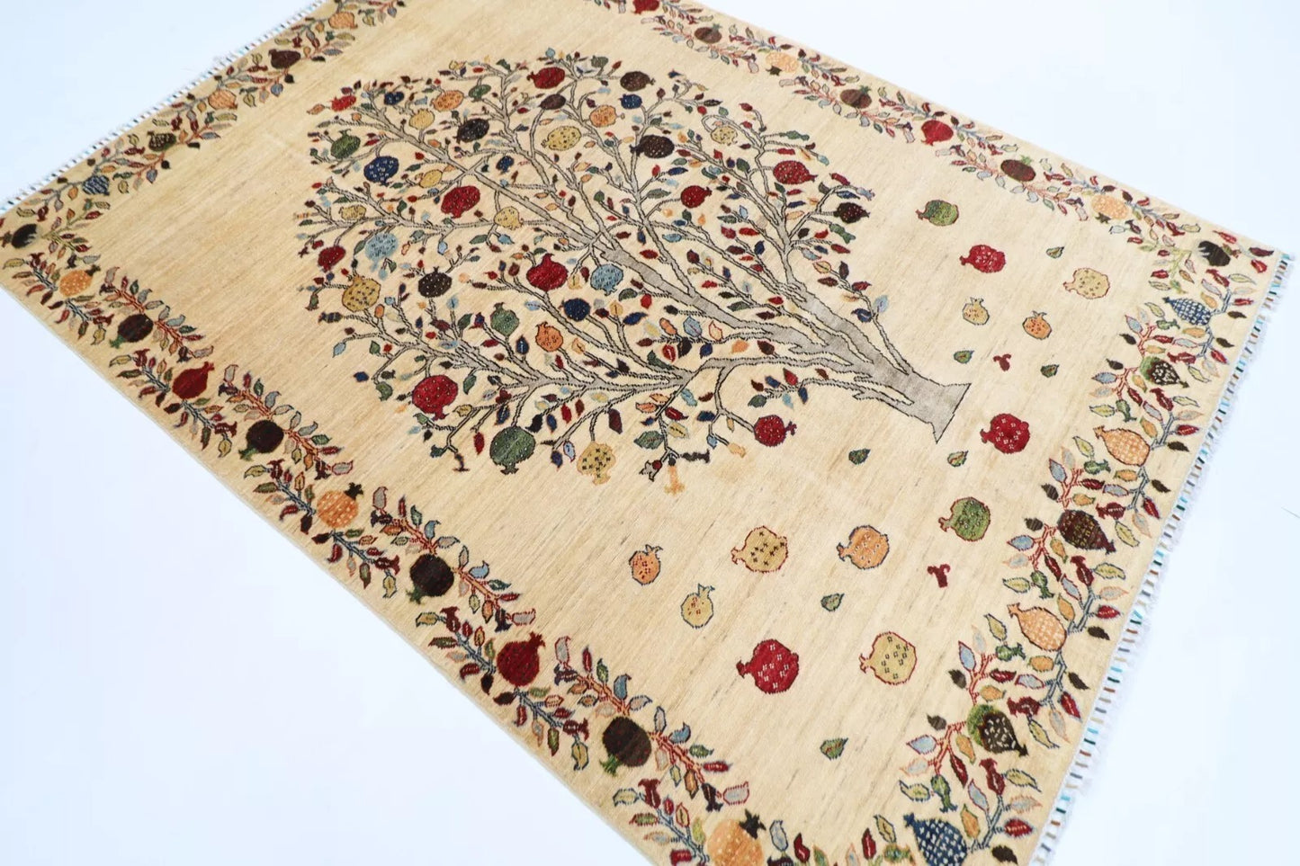 176 x 245 cm | Beige Afghan Tribal Hand Knotted Veg Dye Wool Carpet