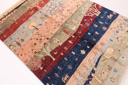 149 x 200 cm | Landscape Afghan Tribal Hand Knotted Veg Dye Wool Carpet