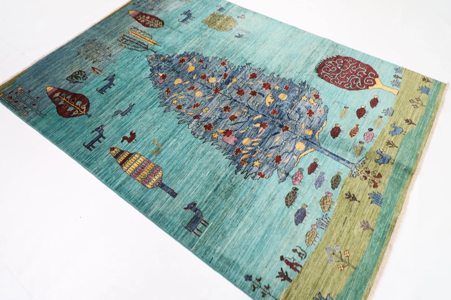 173 x 236 cm | Afghan Tribal Hand Knotted Veg Dye Wool Carpet