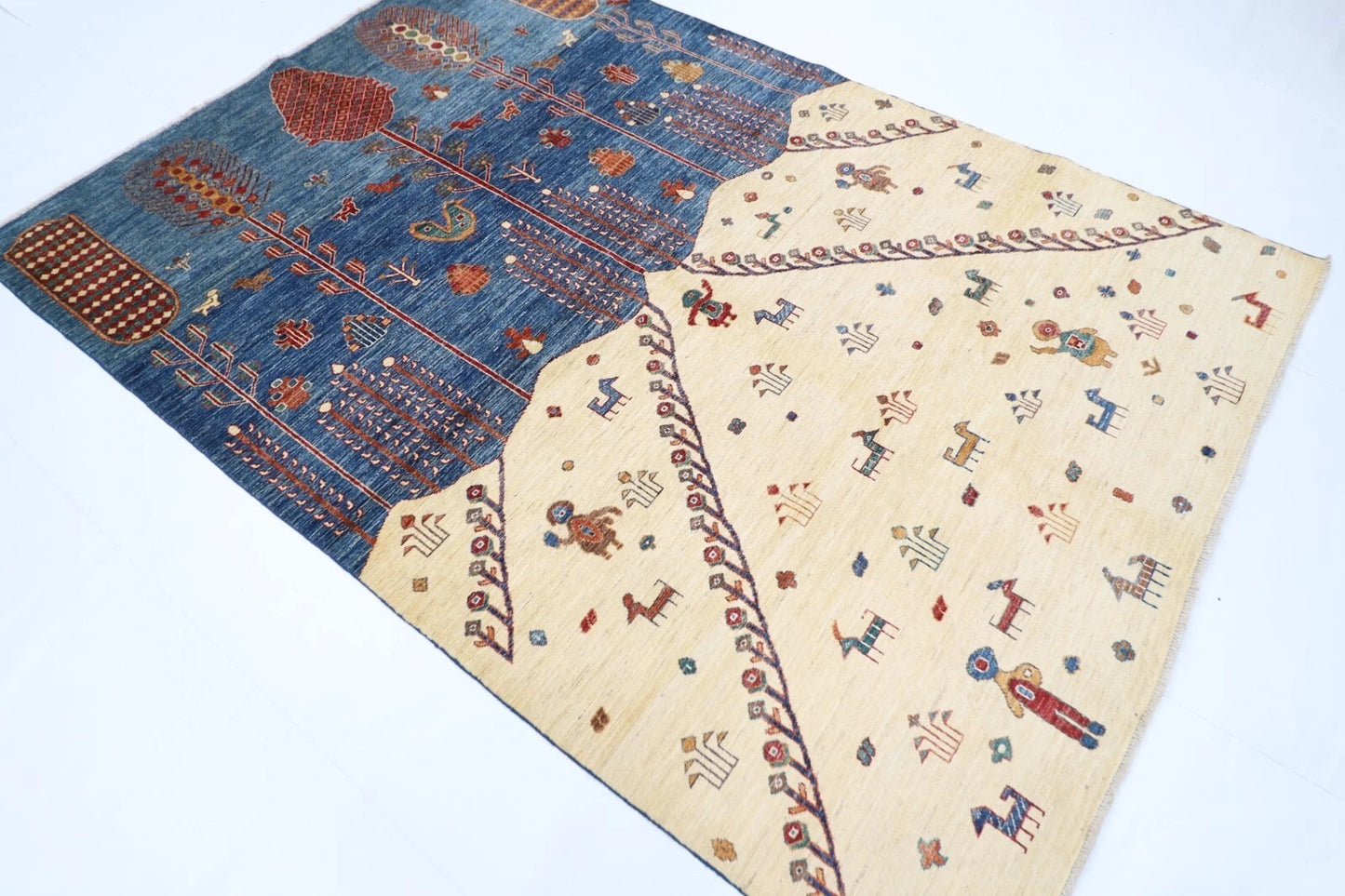 182 x 262 cm | Gabbeh Landscape Afghan Tribal Hand Knotted Veg Dye Wool Carpet