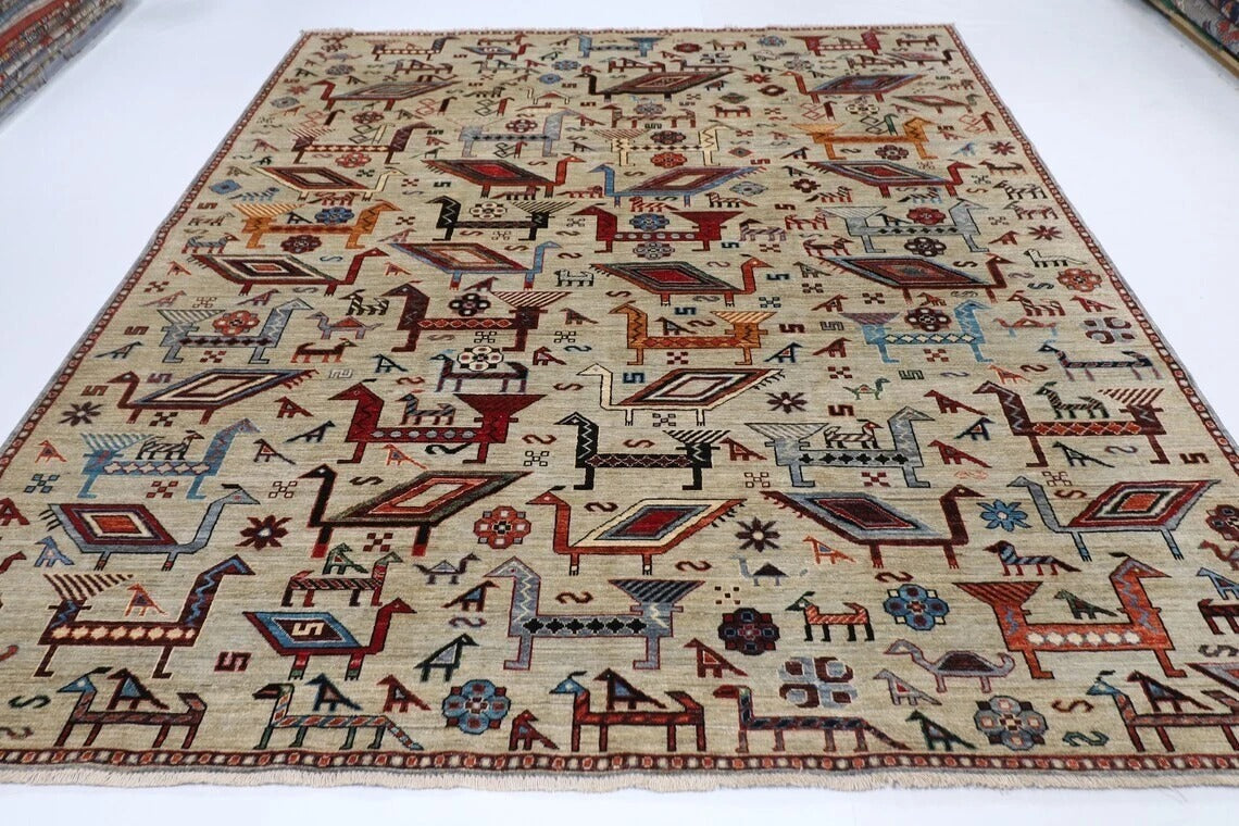 250 x 301 cm | Animal Print Afghan Tribal Hand Knotted Carpet