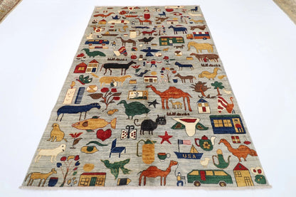 185 x 274 cm | Landscape Gabbeh Afghan Tribal Hand Knotted Veg Dye Wool Carpet