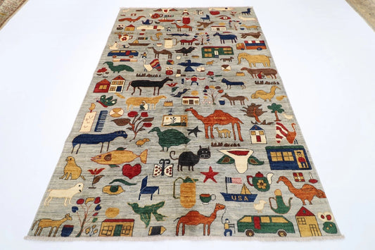185 x 274 cm | Landscape Gabbeh Afghan Tribal Hand Knotted Veg Dye Wool Carpet