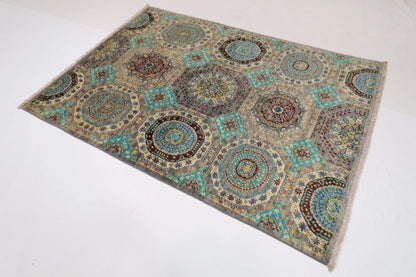 143 x 198 cm | Mamluk Afghan Tribal Hand Knotted Veg Dye Wool Carpet